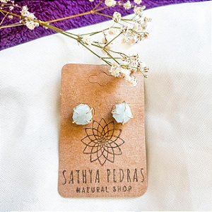 Brincos de Água Marinha bruta - prateado - Pedra da Calma e Serenidade