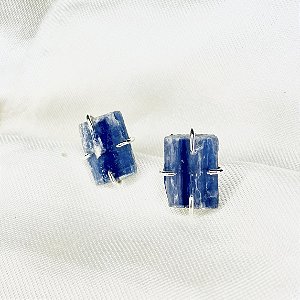 Brincos Cianita Azul Bruta - prateado - Pedra do Arcanjo Miguel