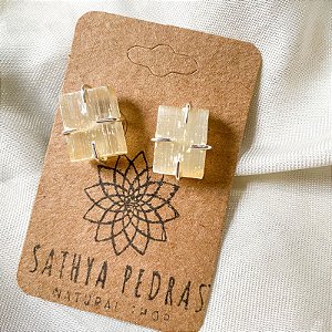 PROMOÇÃO Brinco de selenita bruta pedra natural | Paz, Proteção e Conexão Espiritual