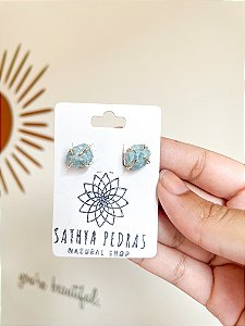 Brincos de Água Marinha bruta - dourado - Pedra da Calma e Serenidade