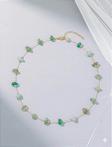 Gargantilha quartzo verde choker dourado - saúde boas energias e vitalidade