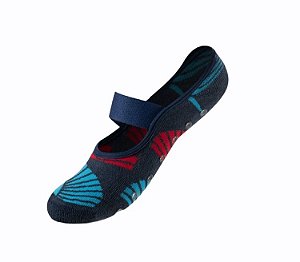 Meia sapatilha antiderrapante azul e vermelho