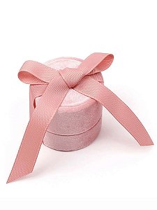 Caixa de Presente Redonda em Veludo Rosa com Laço Para Colar
