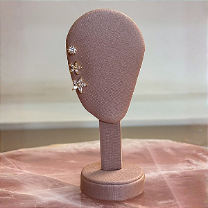 Trio de Brincos 2 Flores e 1 Ponto de luz