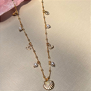 Colar Longo Conchas e Pérolas