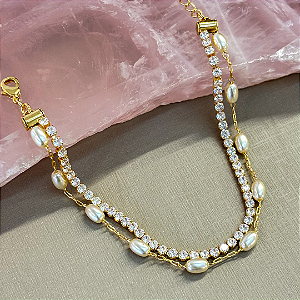 Pulseira Dupla Riviera e Pérolas