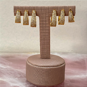 Trio de Argolas Gota Retangular Cravejada