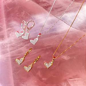 Conjunto Coração Cravejado Pingente