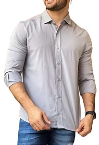 Camisa Lisa Cinza Linho Misto Manga Longa Adoro Bazar Piazon