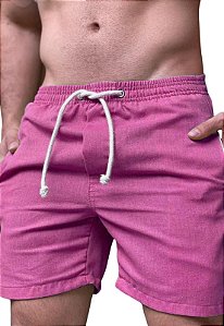 Short Liso Linho Misto Rosa Adoro Bazar Corleone