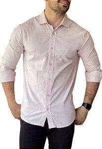 Camisa Lisa Rosa Claro Linho Misto Manga Longa Adoro Bazar Lombardi