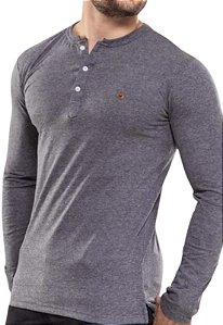 Camiseta Cinza Algodão Henley Hanks