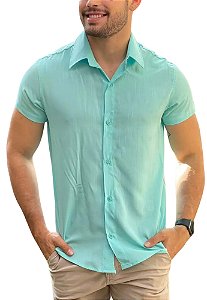 Camisa Lisa Viscolinho Verde Agua Glace