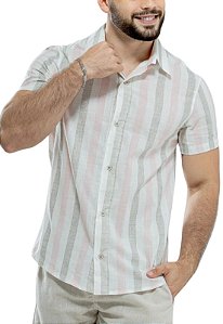 Camisa Algodao Listrada Rosa e Grafite Benson