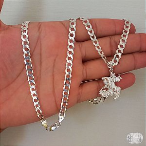 Corrente Grumet 6,5mm + Pingente São Jorge 2 Prata 925
