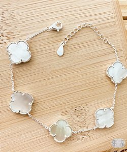 Pulseira Van Cleef Cravejada Branca Prata 925 - 19cm (G)