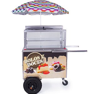 Carrinho para Bolo Doce Multiuso e Mostruário Inox Roda Pneumática