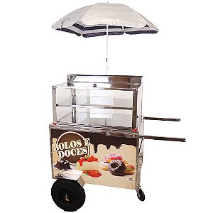 Carrinho para Bolo Doce Multiuso e Mostruário Inox Roda Pneumática