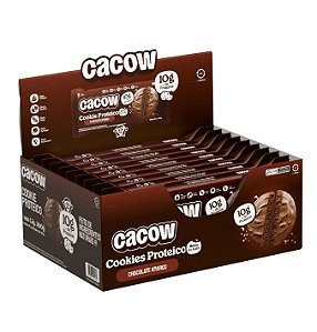Cookie Proteico All Black CACOW Chocolate Amargo 10g caixa com 18 unidades