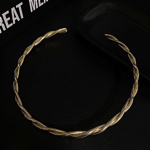 Colar Choker Rígida trançada Semijoia com Banho de Ouro18k