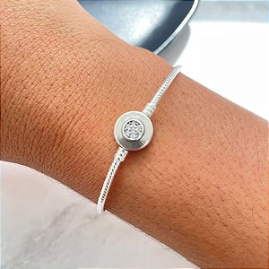 Pulseira de Berloques Círculo Cravejado Trava de Segurança Prata 925