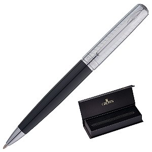 Caneta Crown Metal Conquist Esferográfica Preta e Prata