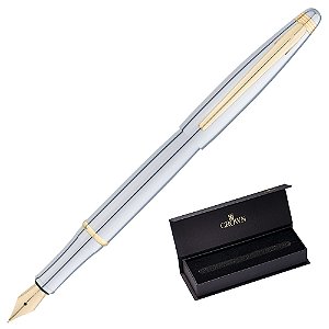 Caneta Crown Metal Prestige Tinteiro Prata