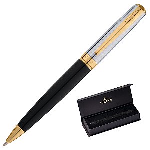 Caneta Crown Metal Conquist Esferográfica Preta e Gold