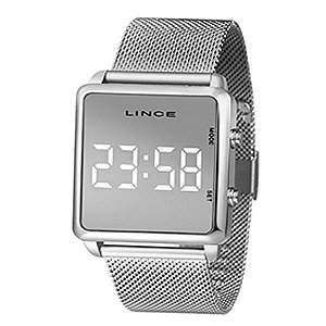 Relógio Lince Digital LED Prata MDM4619L Mesh Espelhado