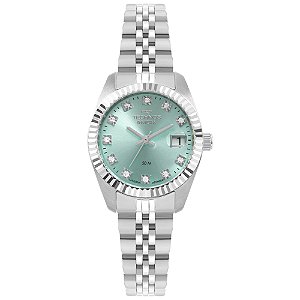 Relógio Technos Feminino Analógico Aço Prata Mostrador Sky Blue Com Calendário 2015CFJ/1V