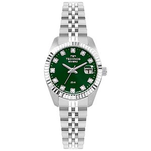 Relógio Technos Feminino Analógico Riviera Aço Prata Mostrador Verde 2015CFI/1V