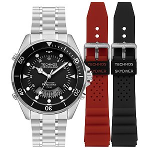 Relógio Technos Masculino Skydiver Kit 3 Pulseiras Prata WT2060AC/T1P