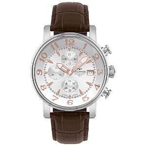 Relógio Technos Masculino Grandtech Cronógrafo Prata Couro JS15EOF/0K