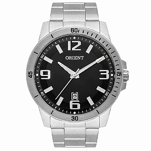 Relógio Orient Masculino Prata Fundo Preto Clássico Aço Inoxidável MBSS1419 P2SX Original