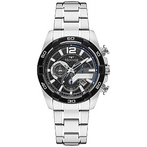 Relógio Technos Masculino Analógico TS Carbon Aço Prata Fundo Preto JS25BDI/1P