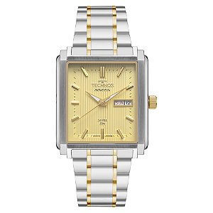Relógio Technos Masculino Automático Dress Retangular Aço Bicolor Safira 8205PQ/1X