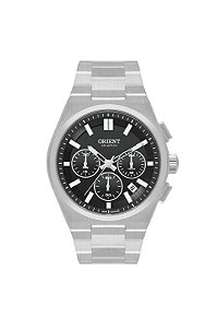 Relógio Orient Masculino Solartech Analógico Cronógrafo Aço Prata Fundo Preto MBSSC274 P1SX Original
