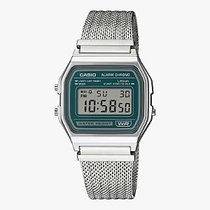 Relógio Casio Vintage Prata Fundo Verde A158WEM-3DF Original