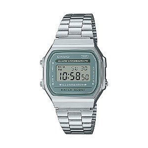 Relógio Casio Vintage Prata Fundo Verde A168WA-3AYDF Original