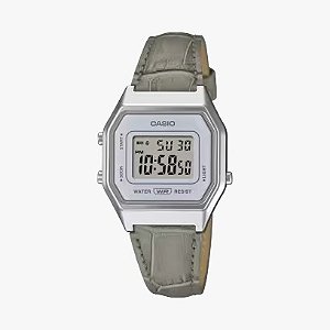 Relógio Casio Feminino Digital Vintage Prata Pulseira De Couro Legítimo Cinza LA680WEL-8A2DF