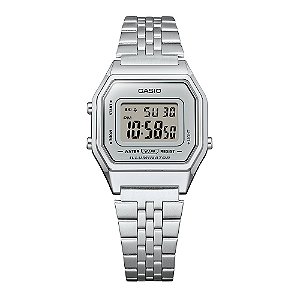 Relógio Casio Feminino Digital Vintage Retrô Aço Prata Mostrador Claro LA680WA-7DF-SC