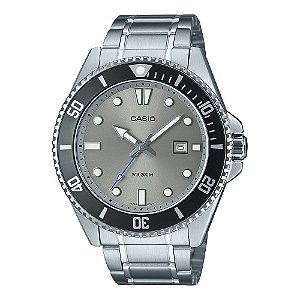 Relógio Casio Duro Masculino Prata Fundo Cinza Aço 44mm Diver 200m MDV-107D-8AVDF