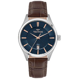 Relógio Technos Masculino Analógico Executive Aço Prata Fundo Azul Texturizado 2115UDC/0A