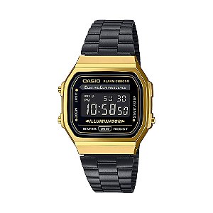Relógio Casio Vintage Preto e Dourado A168WEGB-1BDF Original