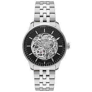 Relógio Technos Masculino Automático Esqueleto Aço Prata Fundo Transparente 8N24SAB/1P