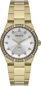 Relógio Orient Feminino Analógico Clássico Aço Dourado Com Cristais e Calendário FGSS1239 S1KX
