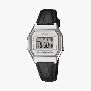 Relógio Casio Digital Unissex Vintage Prata Pulseira de Couro Preta LA680WEL-1DF