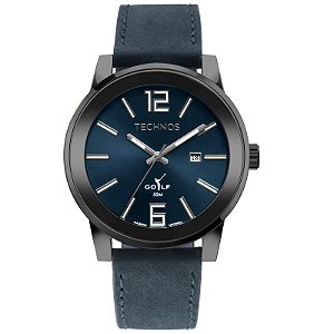 Relógio Technos Masculino Analógico Golf Aço Grafite Couro e Fundo Azul 2115UDI/0A