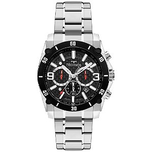 Relógio Technos Masculino Analógico TS Carbon Aço Prata Aro Preto JS25BDG/1P