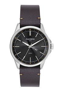 Relógio Mondaine Masculino Analógico Slim Prata Fundo Preto Pulseira Couro Marrom 32946G0MVNO2